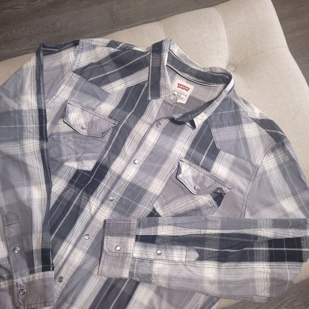 Levis Shirt Men’s  XXL Western Wear Pearl Snap Button Up Cowboy Plaid Modern Cut